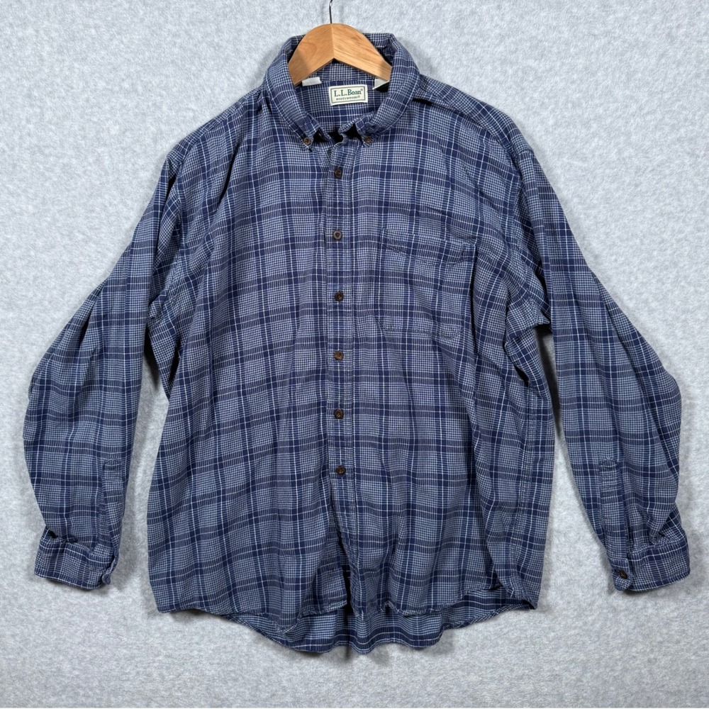 Vintage LL Bean Northwoods Mens XL Blue Plaid Button Down Shirt Long Made in USA